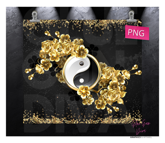 Gold Yin Yang- Digital tumbler wrap for 20 oz skinny straight tumbler