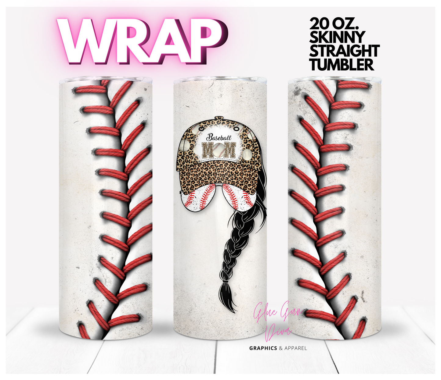 Baseball Mom Braid - Digital tumbler wrap for 20 oz skinny straight tumbler