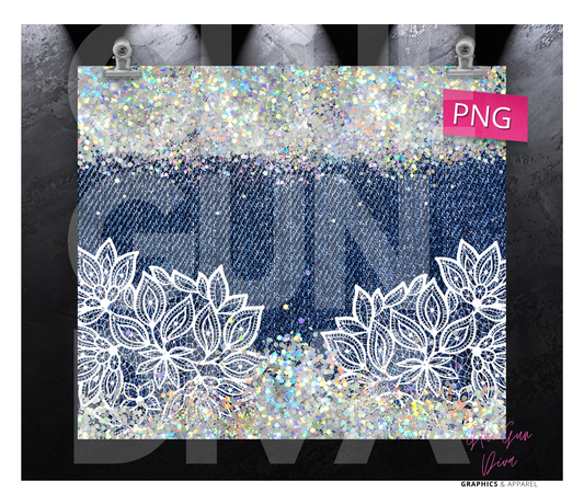 Jean, Lace and Glitter - Digital tumbler wrap for 20 oz skinny straight tumbler