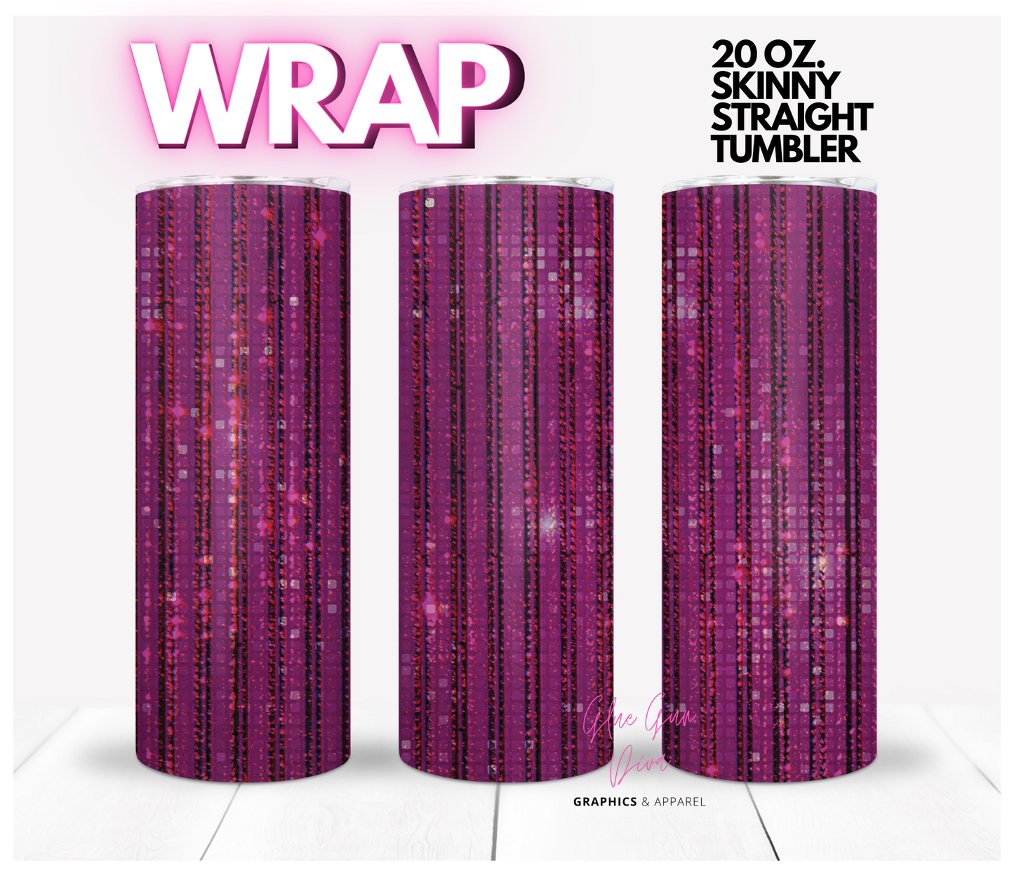 Dark Pink Glam - Digital tumbler wrap for 20 oz skinny straight tumbler