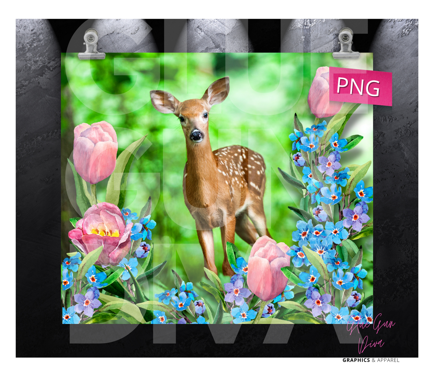 Fawn among the flowers-  Digital tumbler wrap for 20 oz skinny straight tumbler