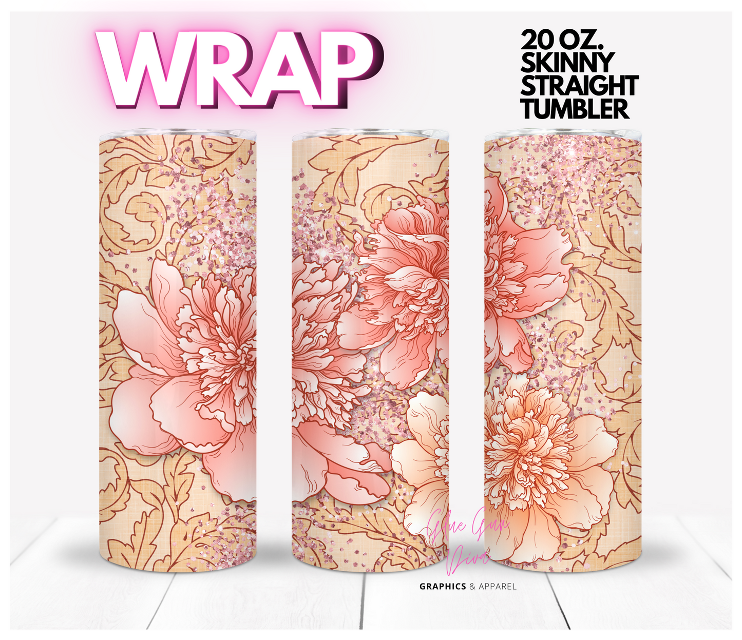 Peony Center - Digital tumbler wrap for 20 oz skinny straight tumbler