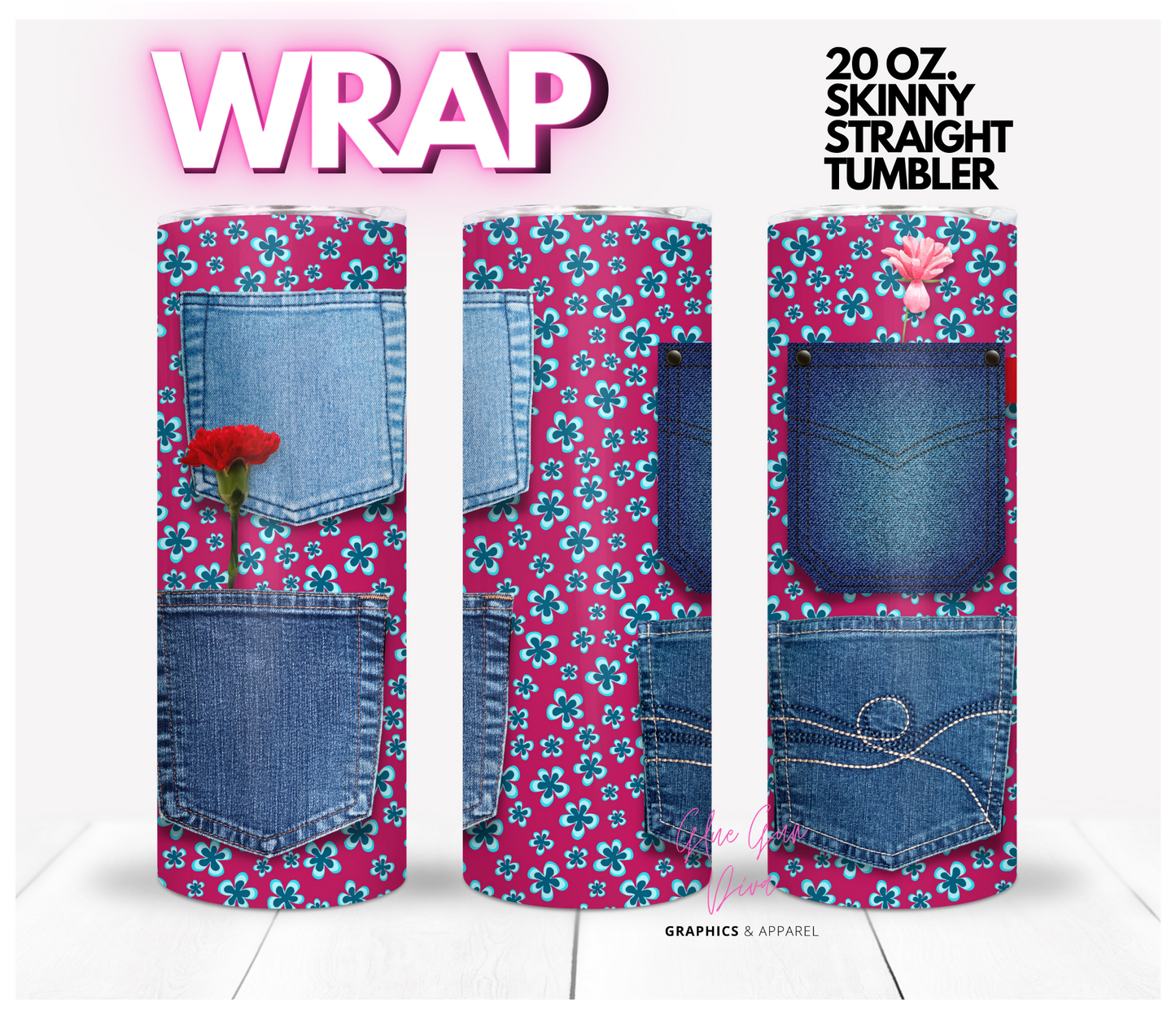 Flower Pockets -  Digital tumbler wrap for 20 oz skinny straight tumbler