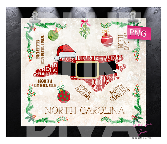 North Carolina HoHoHo - Digital tumbler wrap for 20 oz skinny straight tumbler