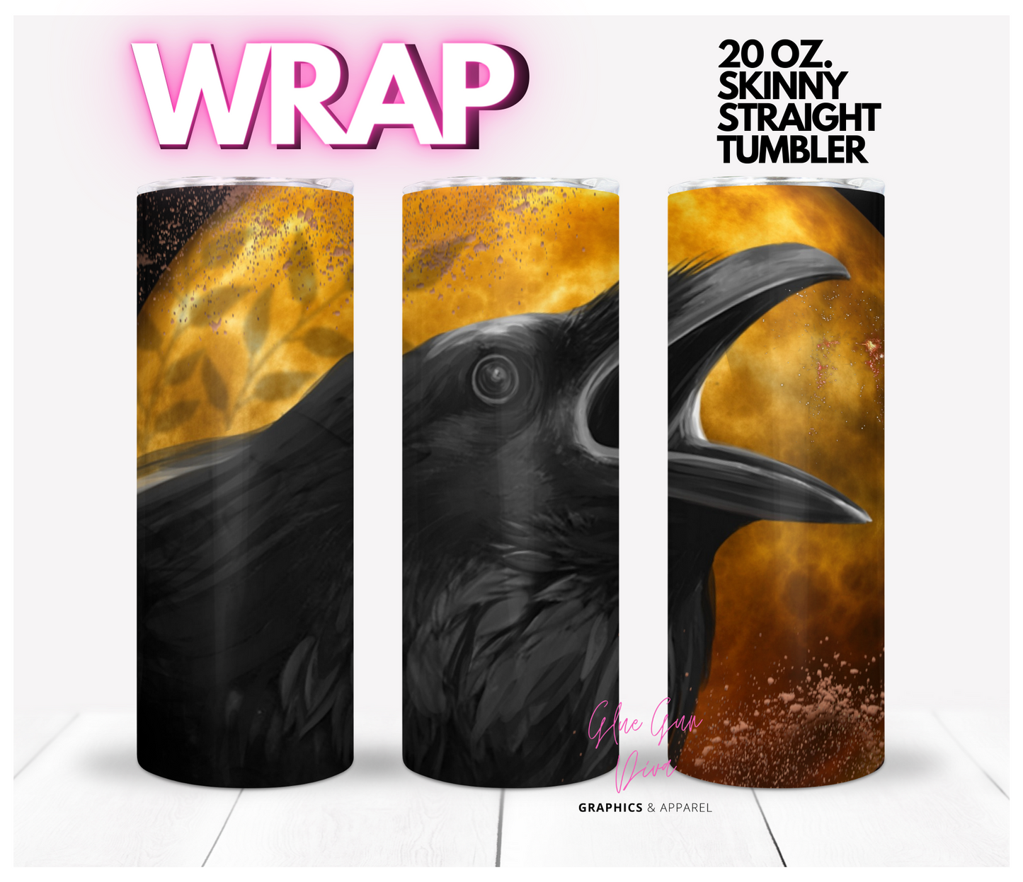 The Crow -  Digital tumbler wrap for 20 oz skinny straight tumbler