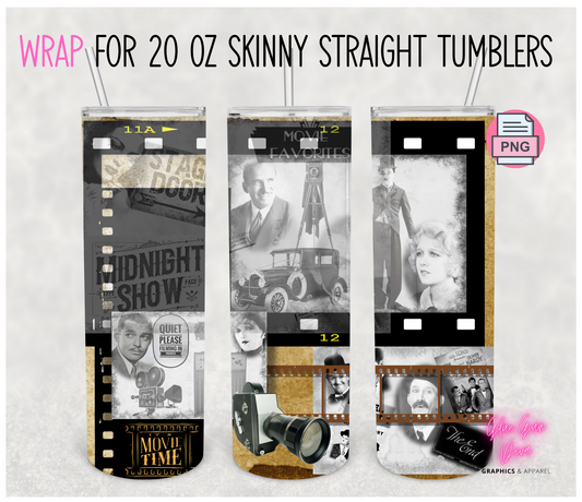 Vintage Film-   Digital tumbler wrap for 20 oz skinny straight tumbler