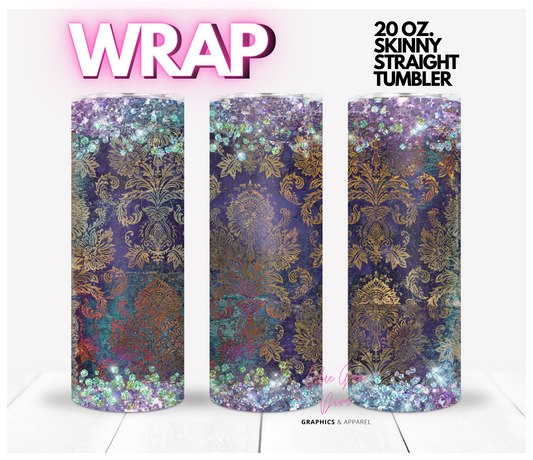 Victoria Damask and Glitter - Digital tumbler wrap for 20 oz skinny straight tumbler