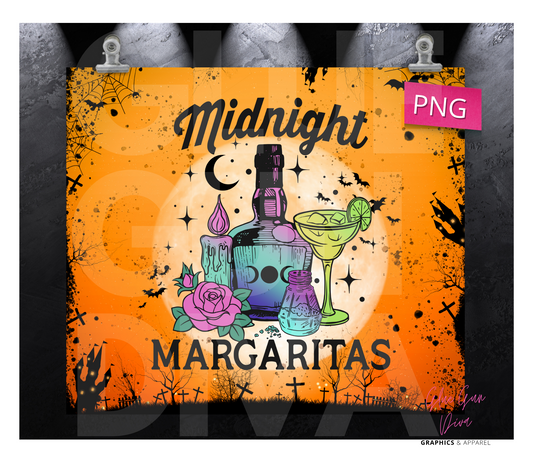 Midnight Margaritas Halloween -  Digital tumbler wrap for 20 oz skinny straight tumbler