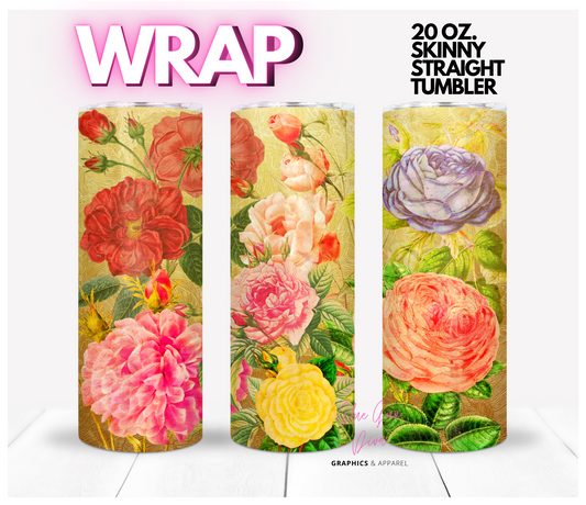 Gold Vintage Roses- Digital tumbler wrap for 20 oz skinny straight tumbler