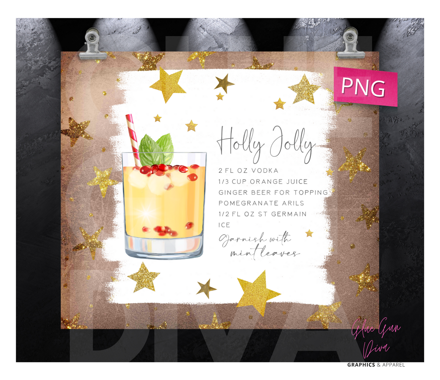 Holly Jolly Holiday Cocktail Recipe - Digital tumbler wrap for 20 oz skinny straight tumbler