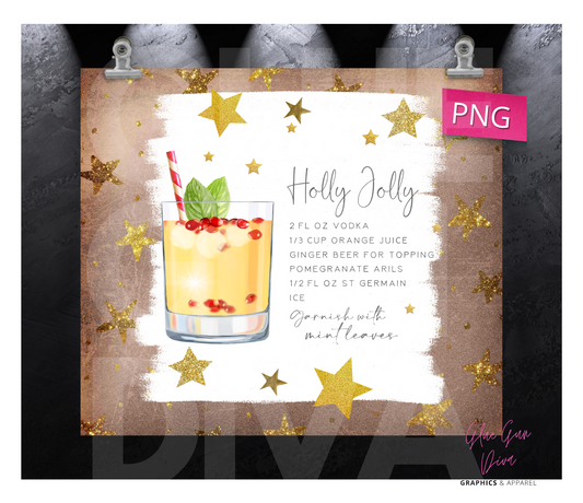 Holly Jolly Holiday Cocktail Recipe - Digital tumbler wrap for 20 oz skinny straight tumbler