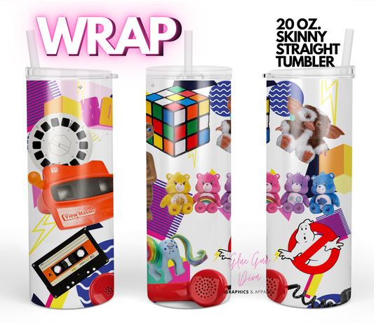 1980s toys-Digital tumbler wrap for 20 oz skinny straight tumbler