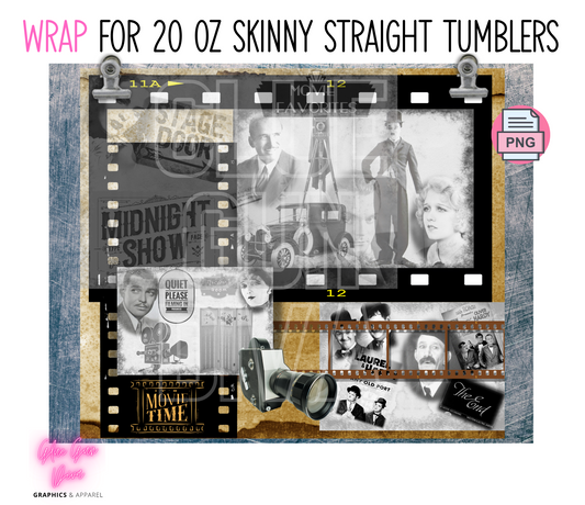 Vintage Film-   Digital tumbler wrap for 20 oz skinny straight tumbler