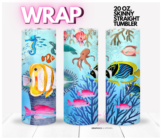 Sea Creatures-   Digital tumbler wrap for 20 oz skinny straight tumbler