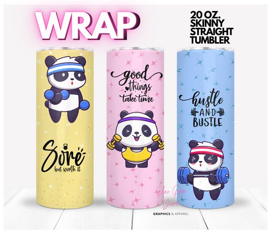 Workout Panda -  Digital tumbler wrap for 20 oz skinny straight tumbler