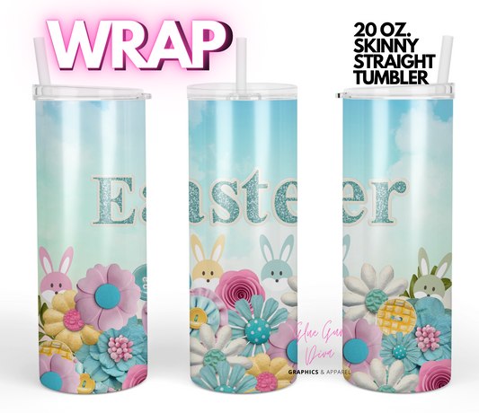 Easter Flowers and Bunnies-  Digital tumbler wrap for 20 oz skinny straight tumbler