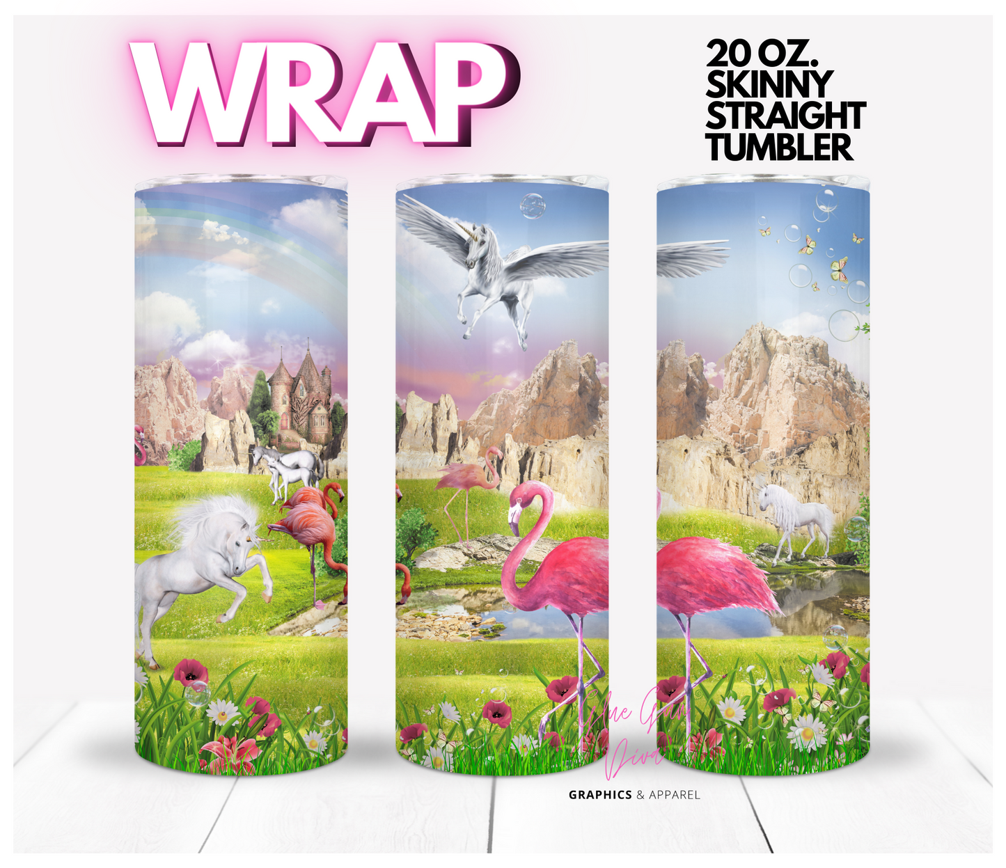 Unicorns and Flamingos - Digital tumbler wrap for 20 oz skinny straight tumbler