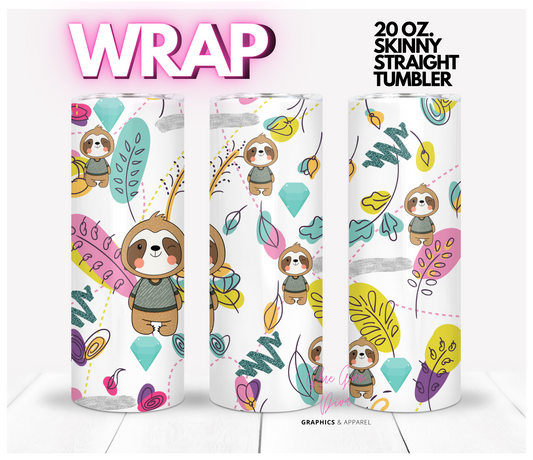 Happy Sloth -Digital tumbler wrap for 20 oz skinny straight tumbler