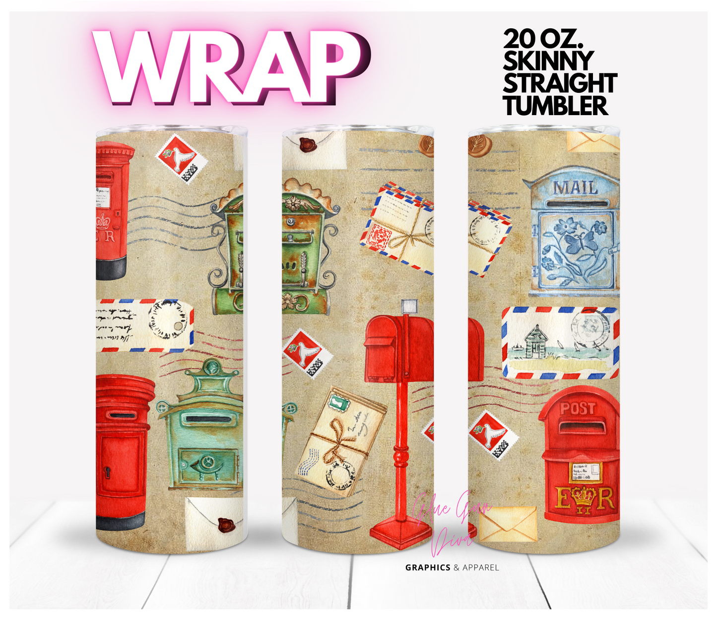 Vintage Post- Digital tumbler wrap for 20 oz skinny straight tumbler