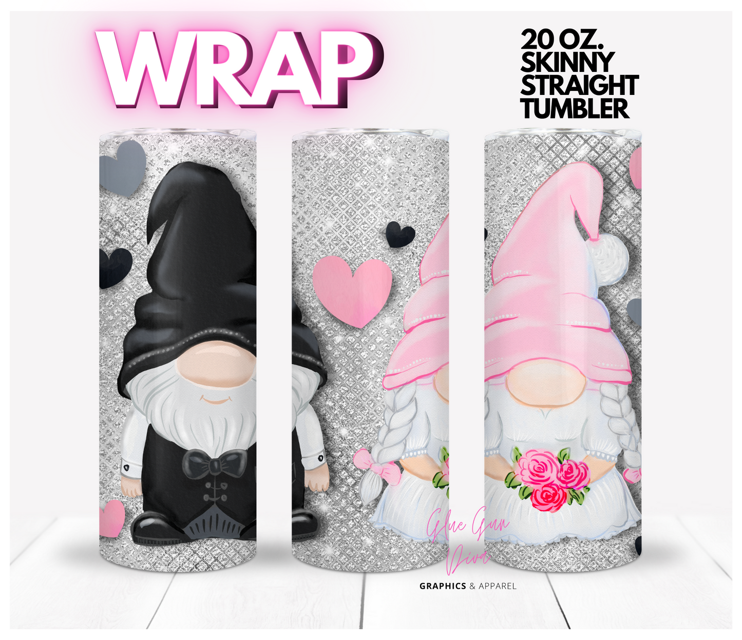 Gnomes Nuptials -  Digital tumbler wrap for 20 oz skinny straight tumbler