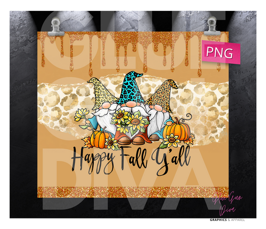 Happy Fall Yall -  Digital tumbler wrap for 20 oz skinny straight tumbler