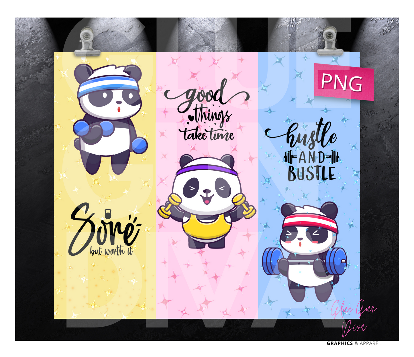 Workout Panda -  Digital tumbler wrap for 20 oz skinny straight tumbler