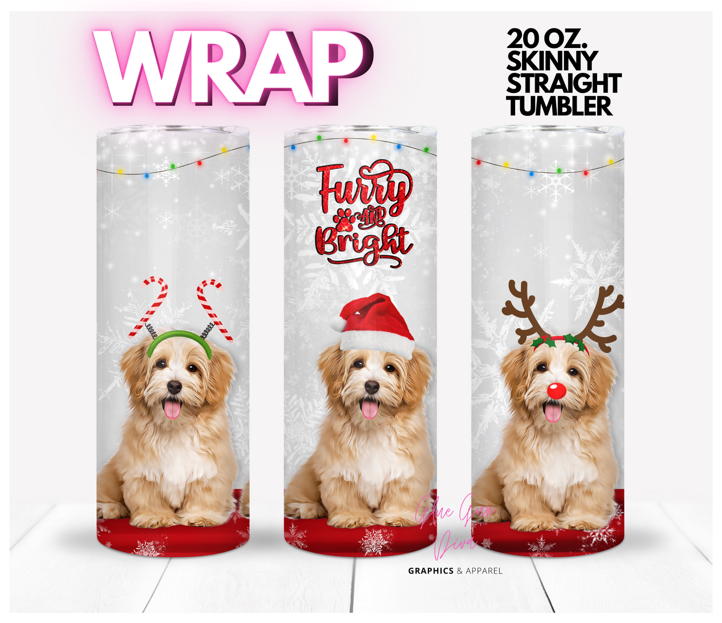 Havanese furry and bright - Digital tumbler wrap for 20 oz skinny straight tumbler