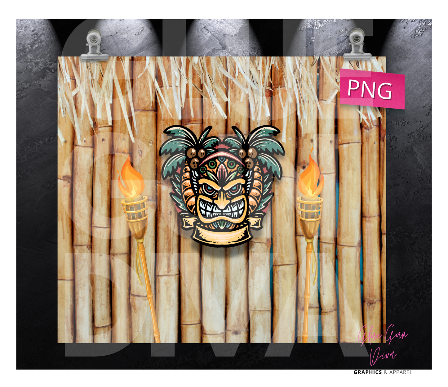 Tiki Mask - Digital tumbler wrap for 20 oz skinny straight tumbler