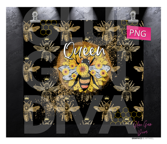 Queen Bee - Digital tumbler wrap for 20 oz skinny straight tumbler