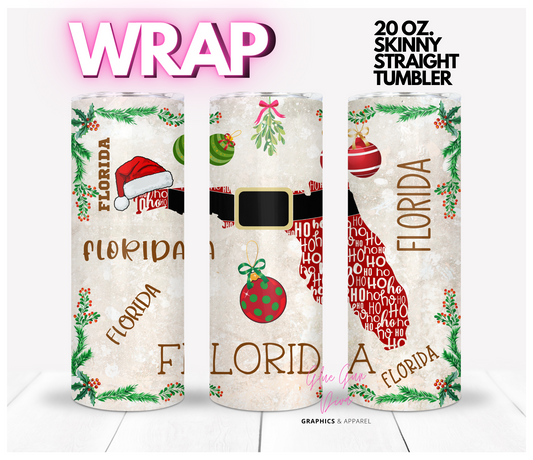 Florida HoHoHo - Digital tumbler wrap for 20 oz skinny straight tumbler