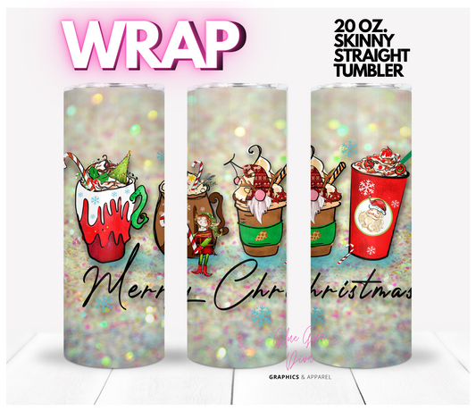 Merry Christmas Coffee Cups -  Digital tumbler wrap for 20 oz skinny straight tumbler