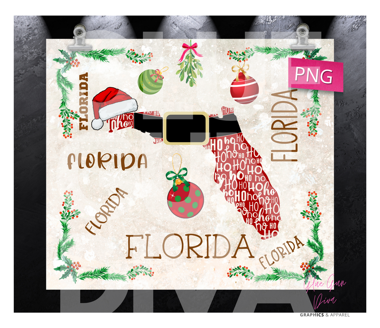 Florida HoHoHo - Digital tumbler wrap for 20 oz skinny straight tumbler