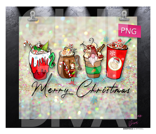 Merry Christmas Coffee Cups -  Digital tumbler wrap for 20 oz skinny straight tumbler