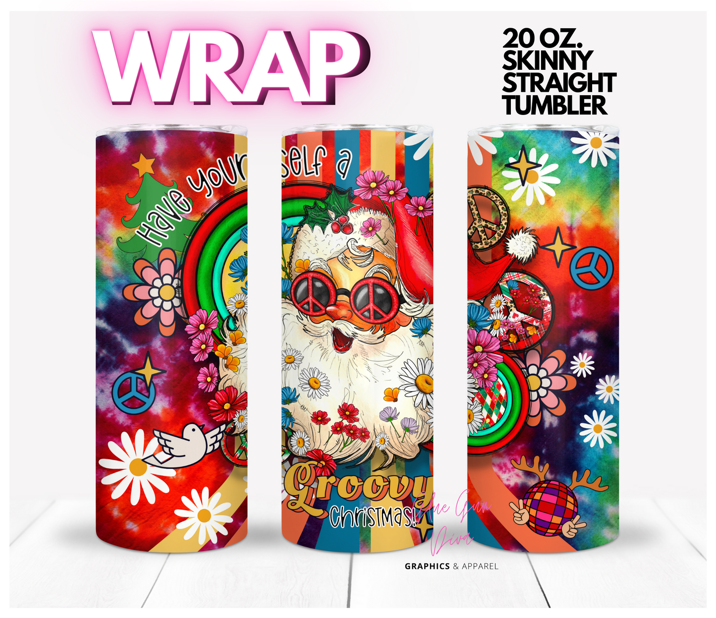 Groovy Christmas- Digital tumbler wrap for 20 oz skinny straight tumbler