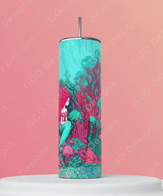 The Two Mermaids-   Digital tumbler wrap for 20 oz skinny straight tumbler