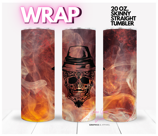 Skeleton with Hat Smoke Background- Digital tumbler wrap for 20 oz skinny straight tumbler