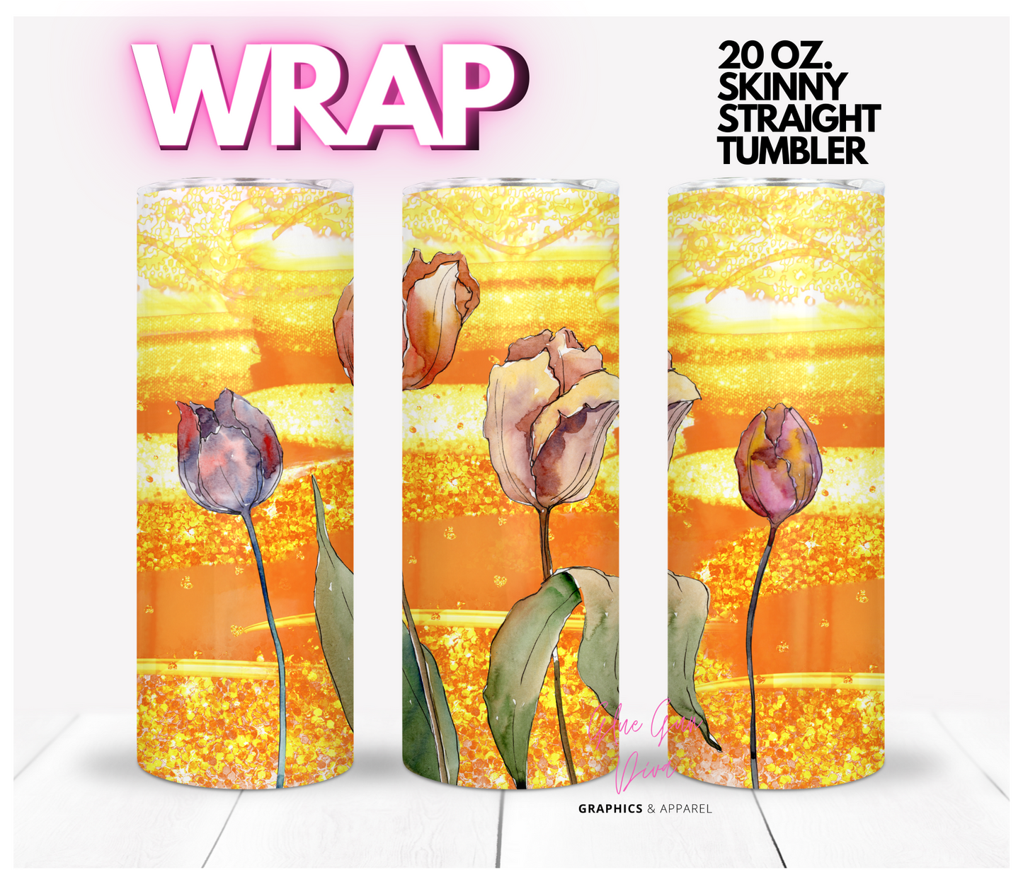 Autumn Tulips-  Digital tumbler wrap for 20 oz skinny straight tumbler