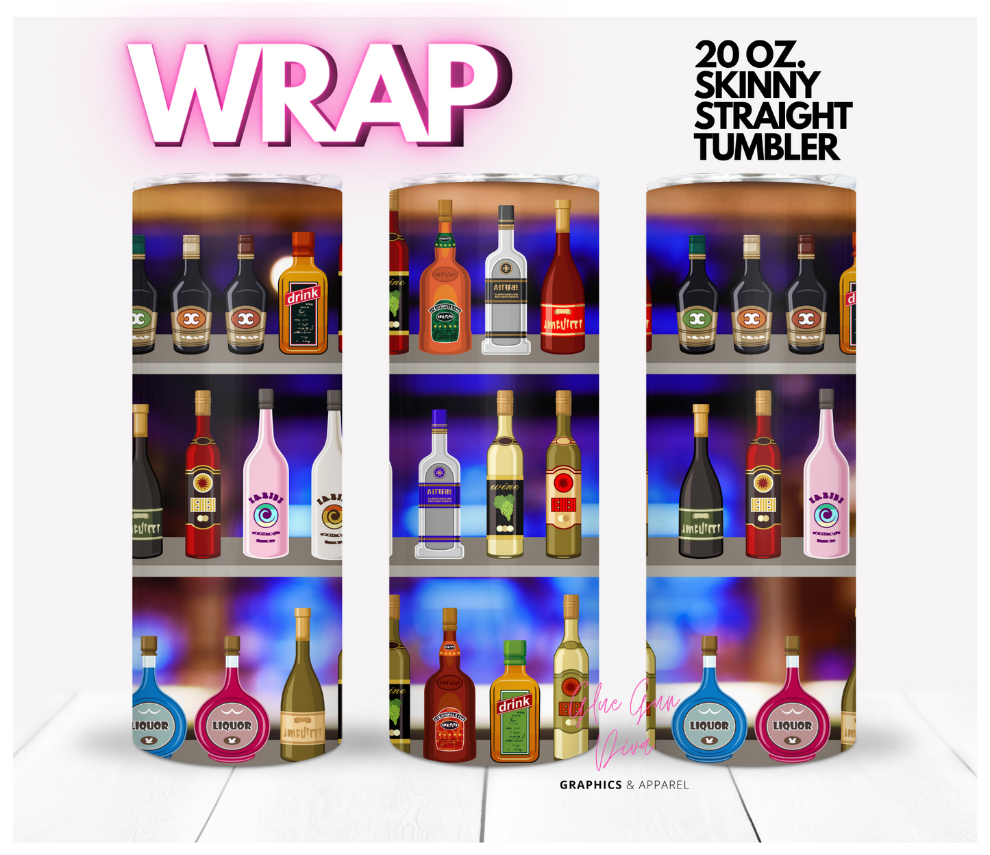 Bar Bottles - Digital tumbler wrap for 20 oz skinny straight tumbler