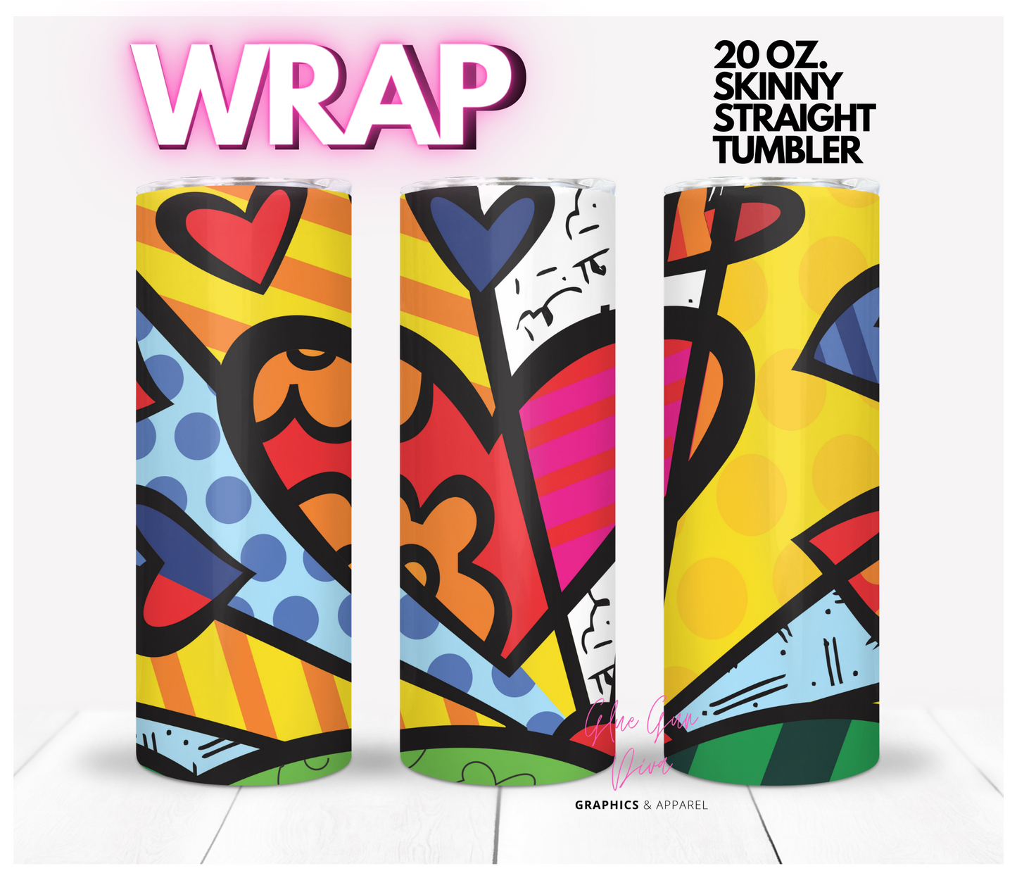 Colorful Heart-   Digital tumbler wrap for 20 oz skinny straight tumbler