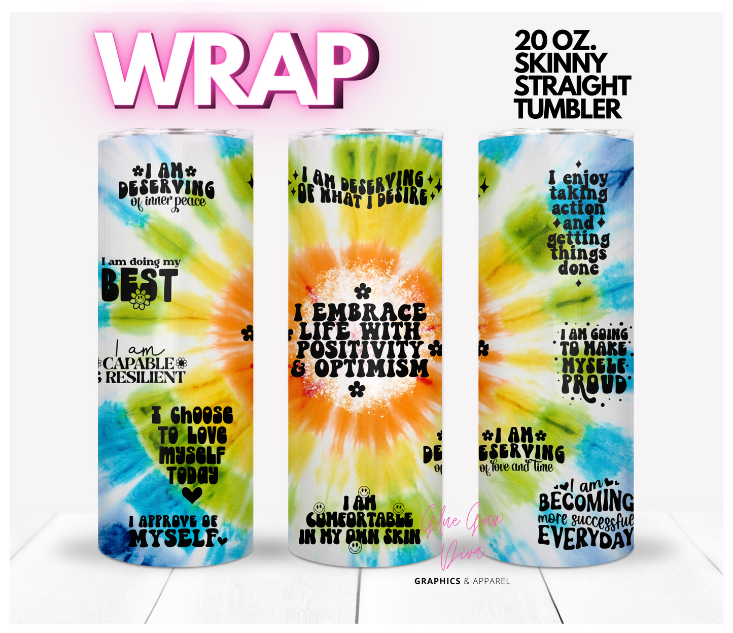 Groovy affirmations- Digital tumbler wrap for 20 oz skinny straight tumbler