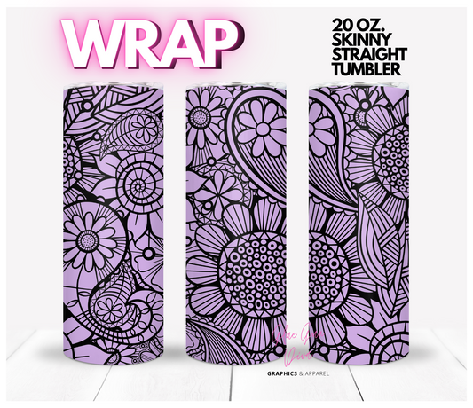 Flower Mandala purple-   Digital tumbler wrap for 20 oz skinny straight tumbler