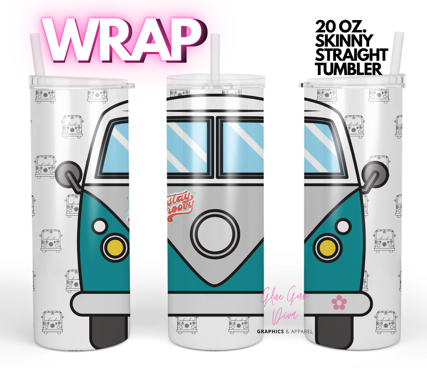 Stay Groovy Van- Digital tumbler wrap for 20 oz skinny straight tumbler