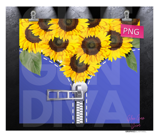 Sunflowers and zipper- Digital tumbler wrap for 20 oz skinny straight tumbler