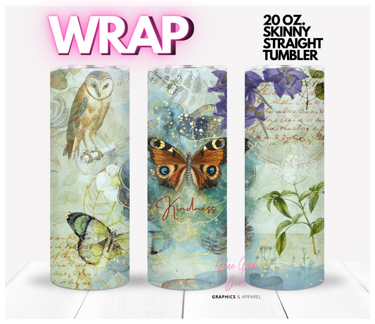 Kindness Vintage Butterfly - Digital tumbler wrap for 20 oz skinny straight tumbler