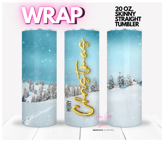 Merry Christmas Gold and Snow- Digital tumbler wrap for 20 oz skinny straight tumbler