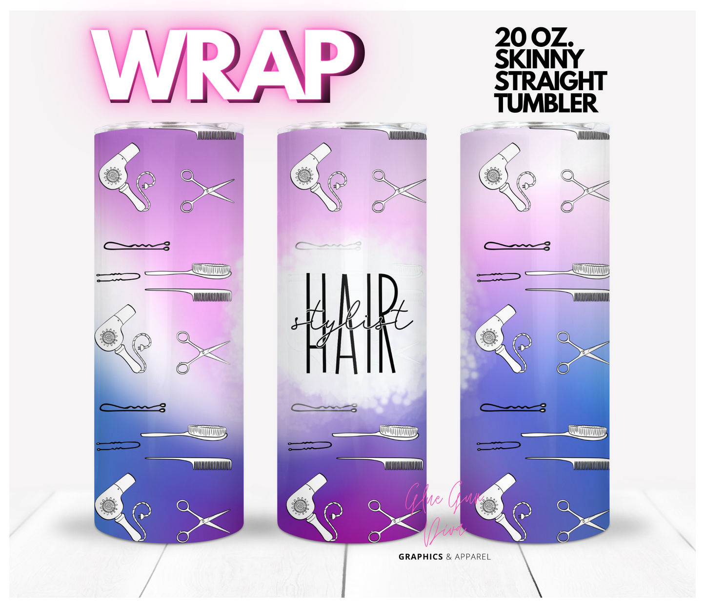 Hair Stylist Purple Doodles - Digital tumbler wrap for 20 oz skinny straight tumbler