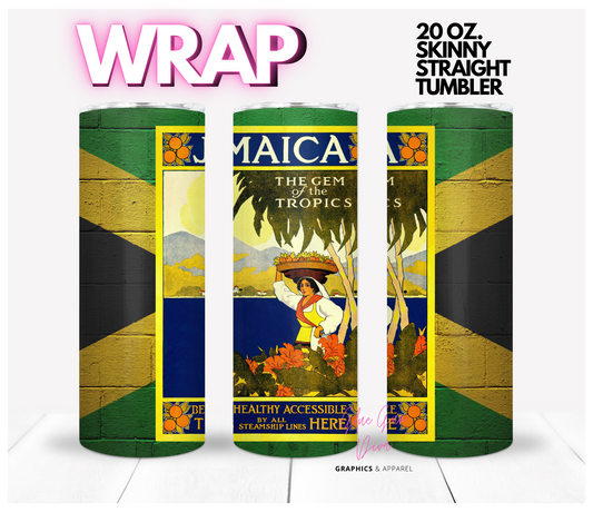 Jamaica-  Digital tumbler wrap for 20 oz skinny straight tumbler