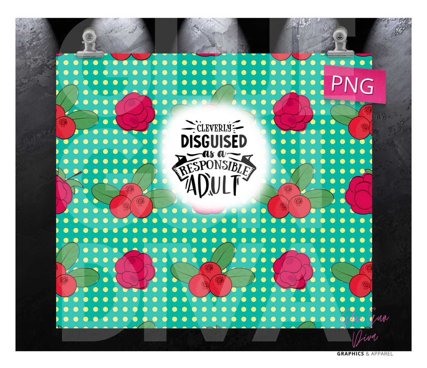 Cleverly disguised responsible adult- Digital tumbler wrap for 20 oz skinny straight tumbler