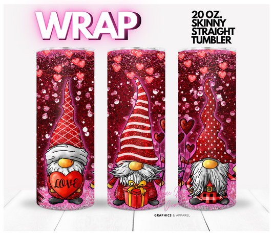 Valentine's Day Sparkling Gnomes - Digital tumbler wrap for 20 oz skinny straight tumbler