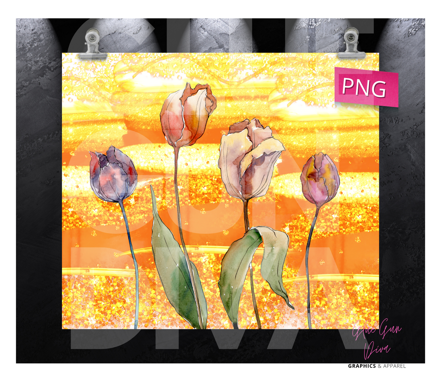 Autumn Tulips-  Digital tumbler wrap for 20 oz skinny straight tumbler